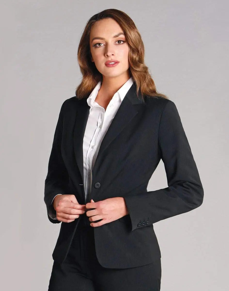 BENCHMARK Women's Poly/Viscose Stretch Stripe One Button Cropped Jacket M9208 Corporate Wear Benchmark